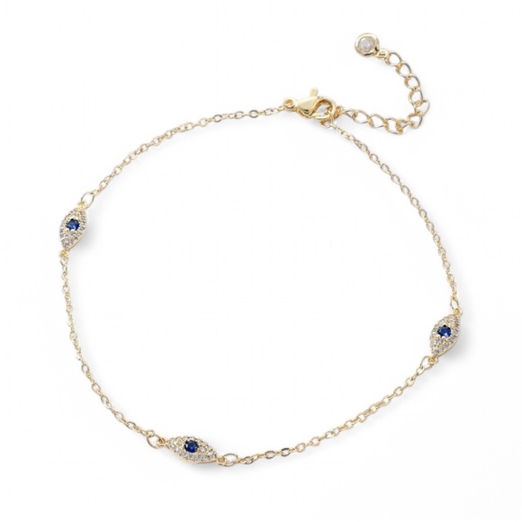 Evil Eye Anklet gold (good luck!) With White & Blue Gems - Picture 2 of 4